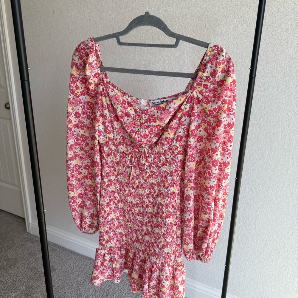 Floral Pink and White Dress